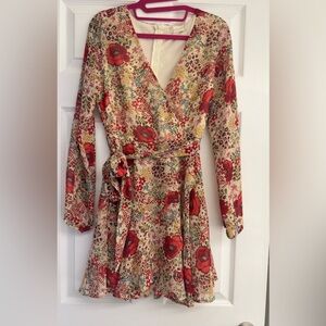 Altar’d State - Floral Wrap Dress in Red and Cream
